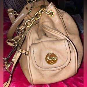 Juicy Couture Tan Leather Shoulder Bag with Gold-Tone Logo
